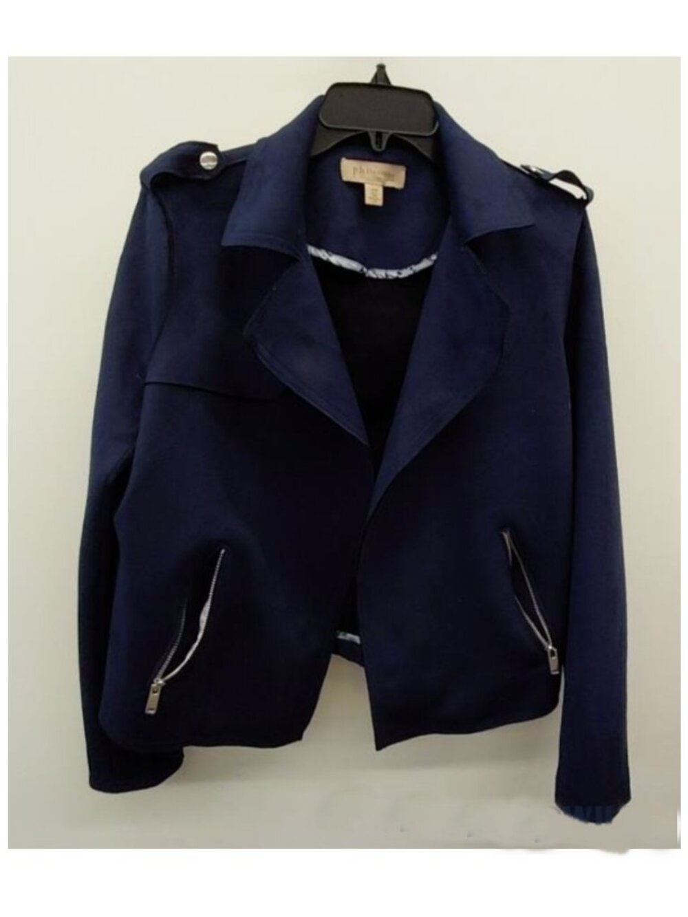 Women's PHILOSOPHY Faux Suede Moto Jacket Navy Blue Sz Medium EUC